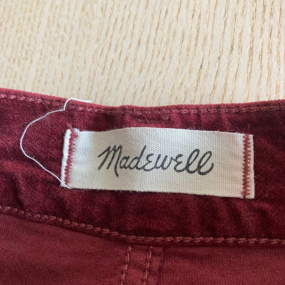Madewell Mini Skirt Womens 25 Burgundy Corduroy Velvet Denim Straight Zip Front - Picture 4 of 10